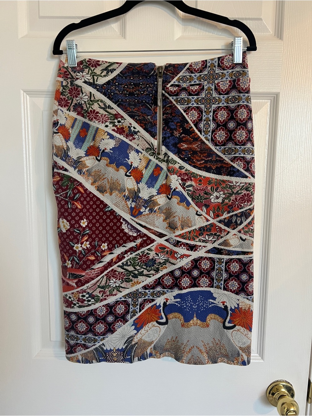 Maeve Patchwork Crane Floral Midi Pencil Skirt Boho Anthropologie Med - Picture 5 of 9